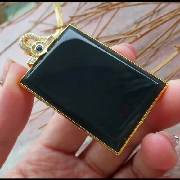Elegant certificate sterling silver 925 hetian nephrite jade rectangle pendant